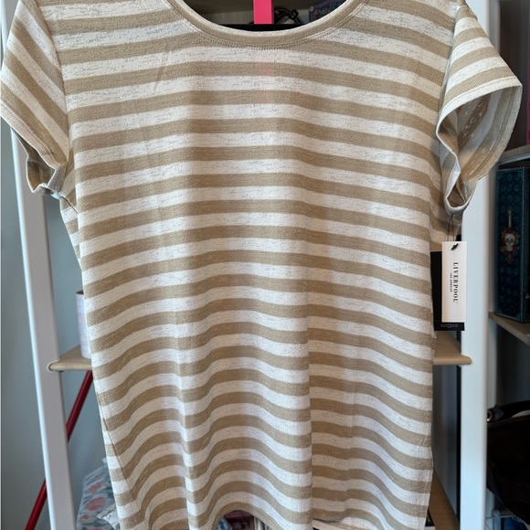 Liverpool Beige and White Striped Short Sleeve Tee with V back. NWT. Size medium - Picture 3 of 6